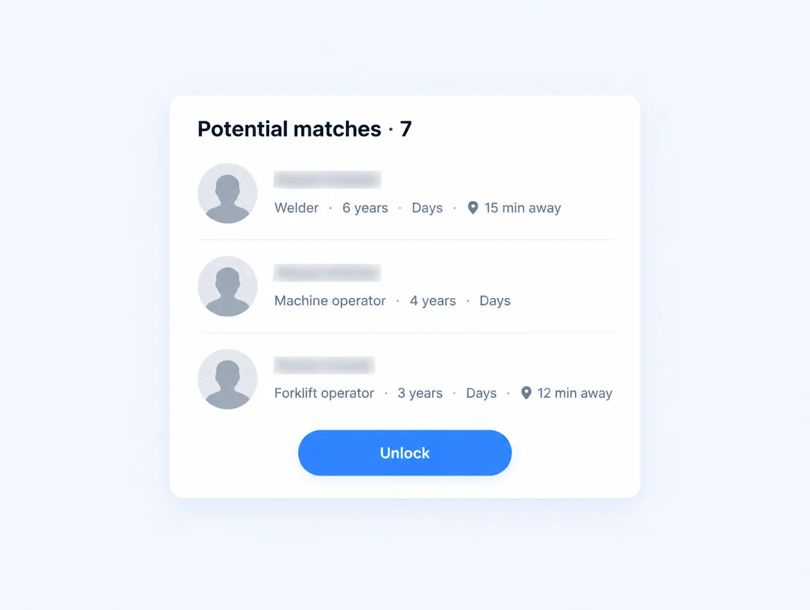 Anonymized candidate previews with an Unlock button